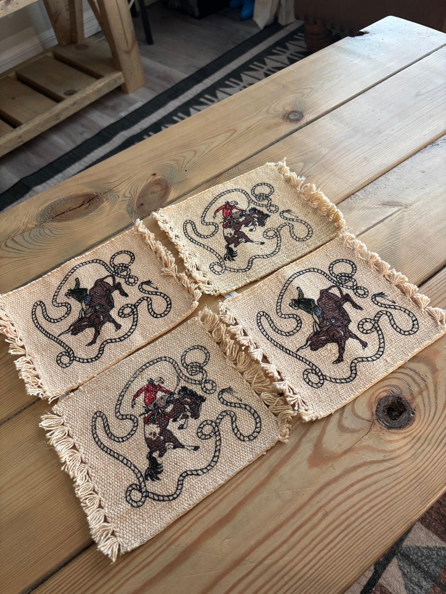 *VINTAGE* BRONC & BULL RIDER MUG RUG COASTERS