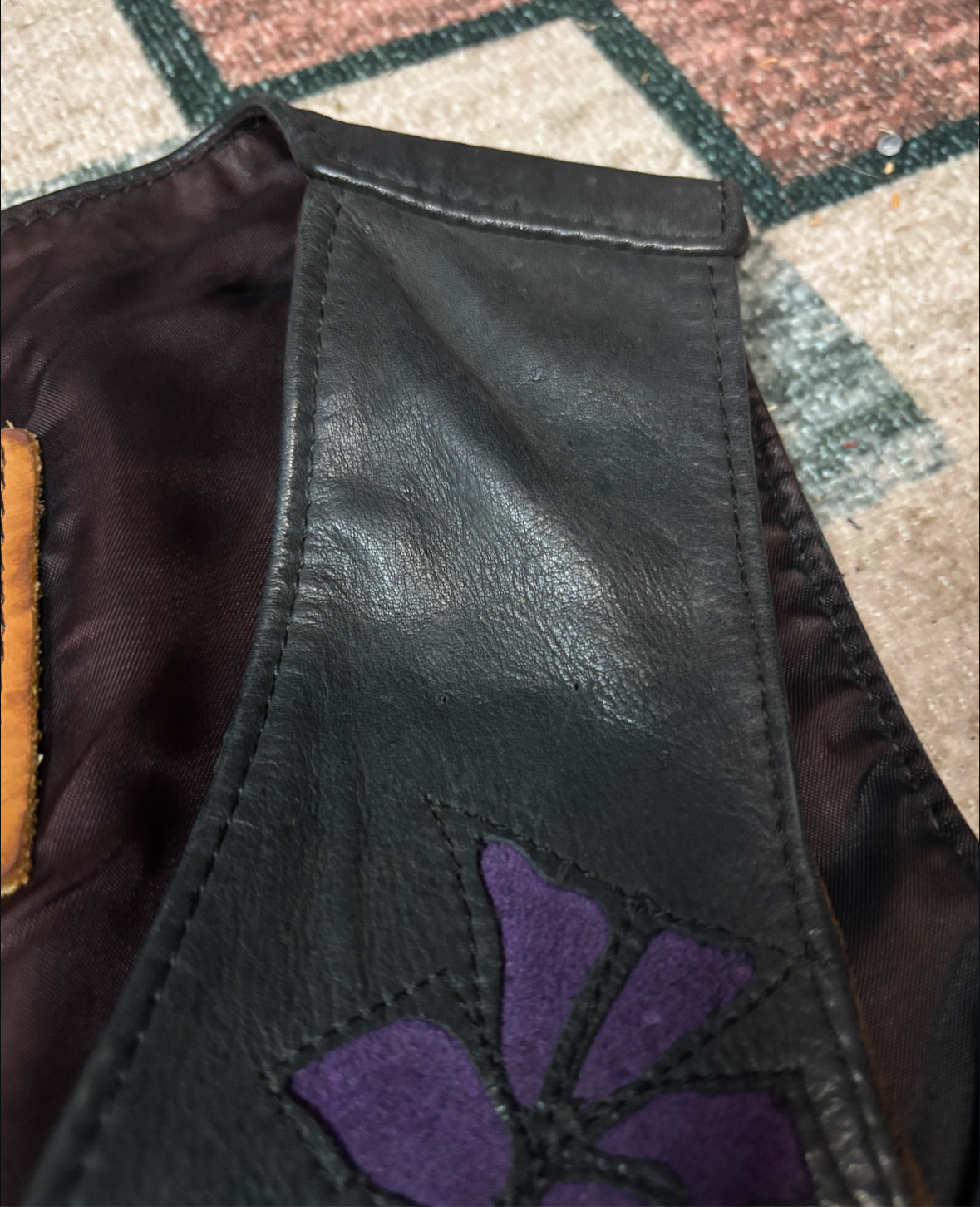 PURPLE FLOWERS FRINGE LEATHER VEST