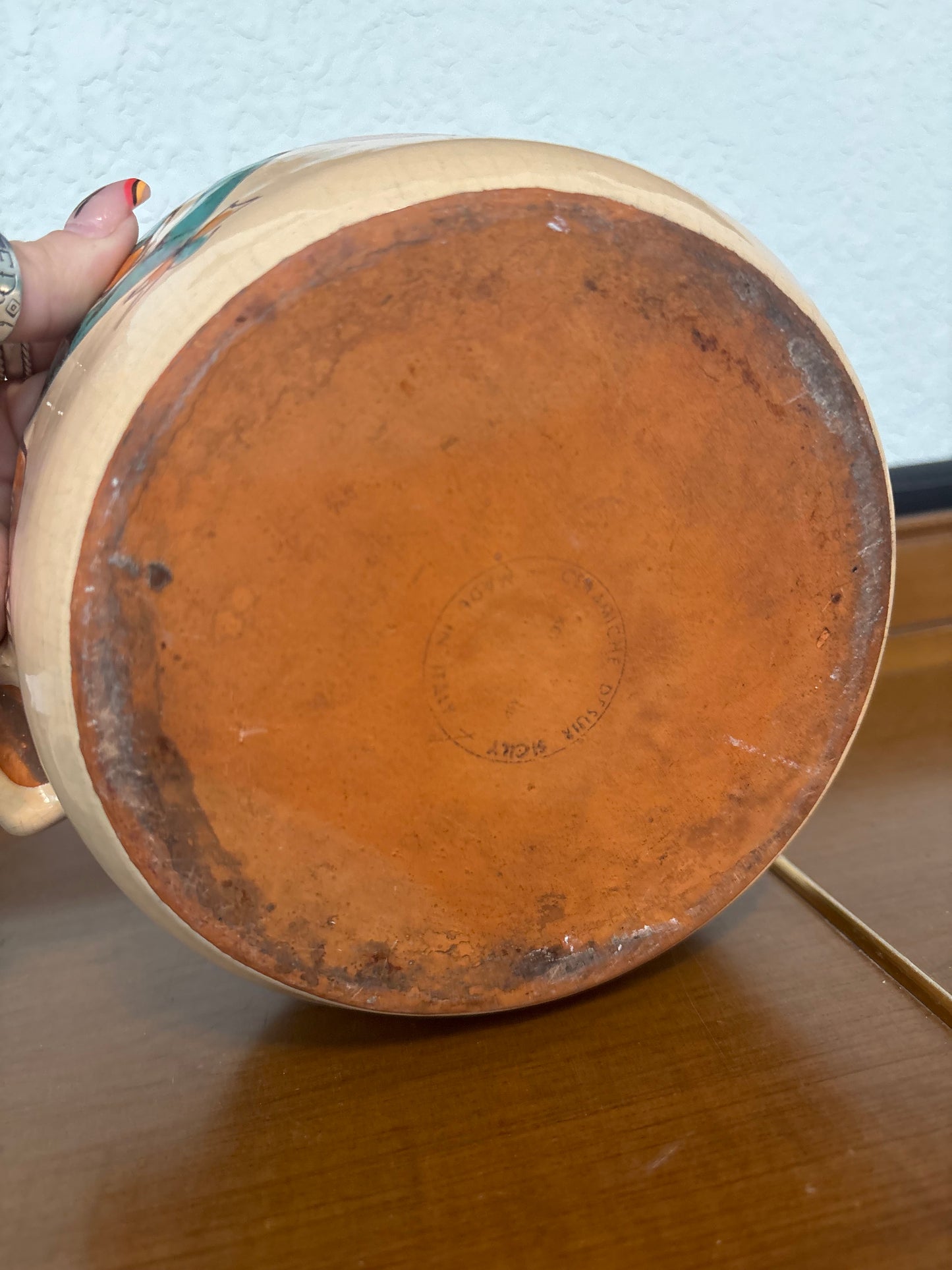 *VINTAGE* HAND-PAINTED TERRACOTTA COOKING POT