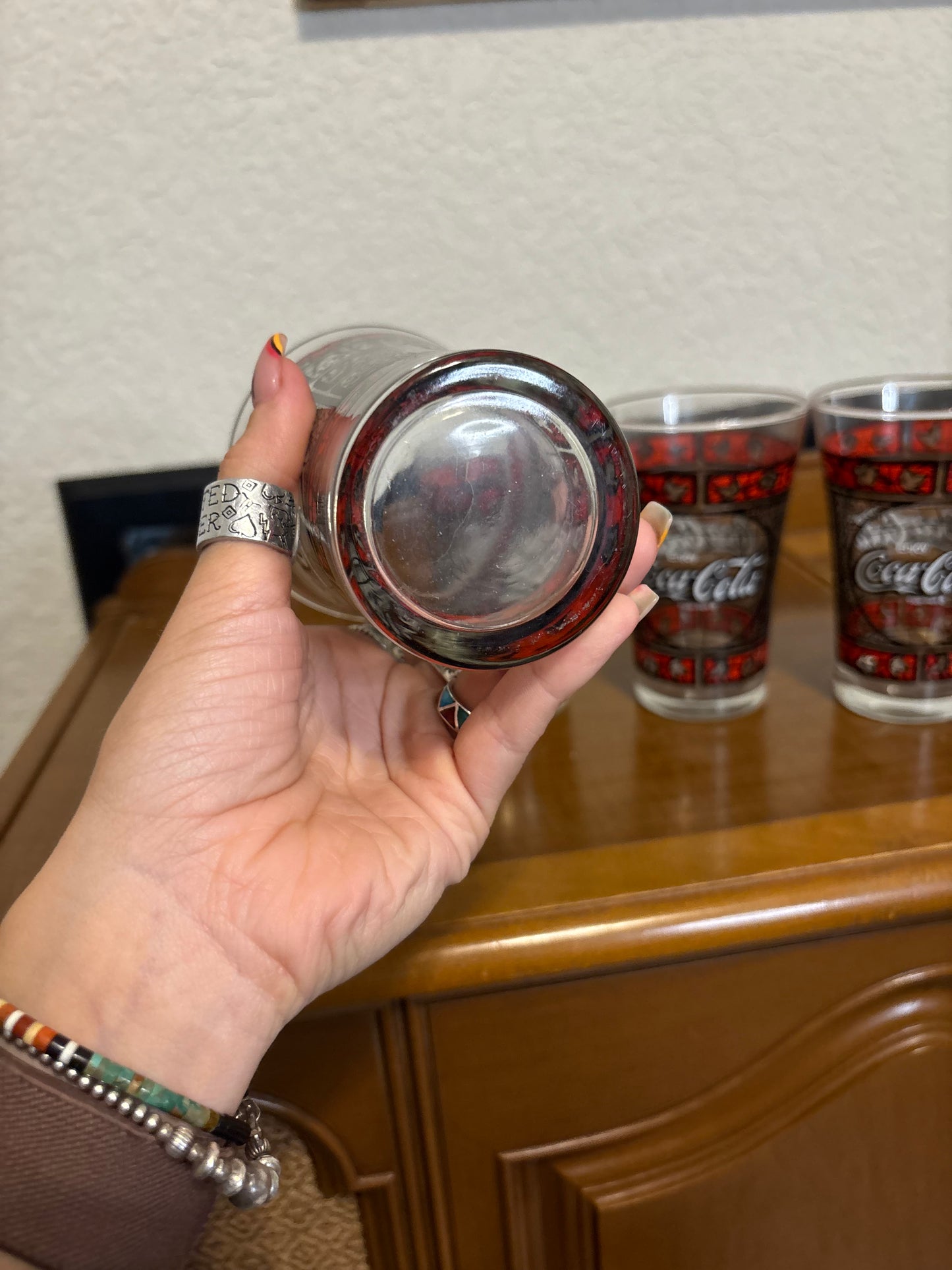 *VINTAGE* COCA-COLA STAINED GLASS STYLE GLASSES SET OF 4