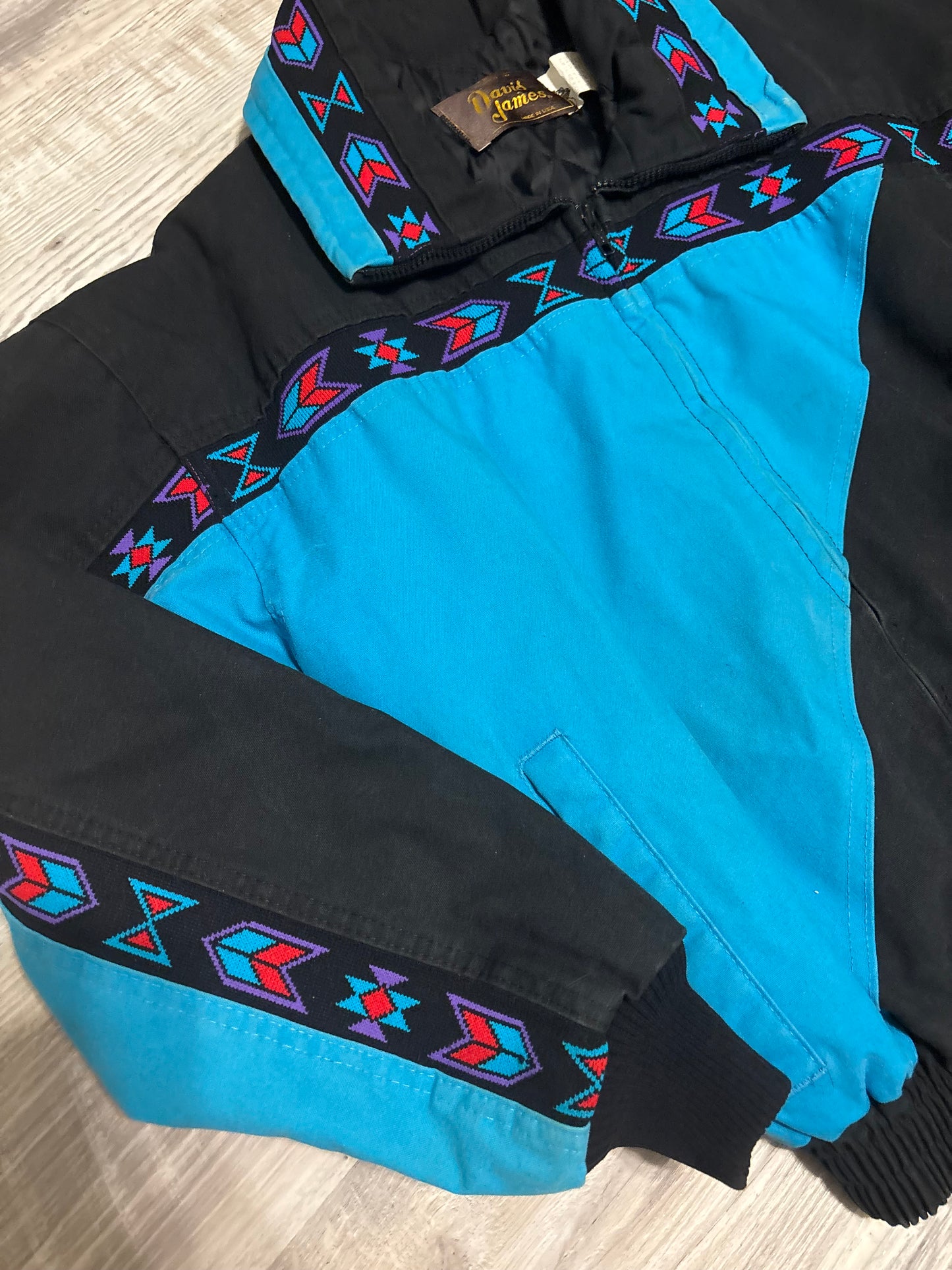 *VINTAGE* DAVID JAMES TURQUOISE AZTEC BOMBER SKI JACKET