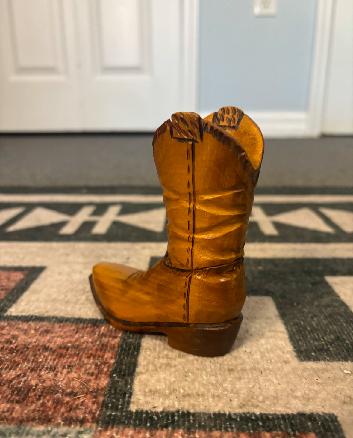 HAND CARVED WOODED BOOT SIGNED *VINTAGE*