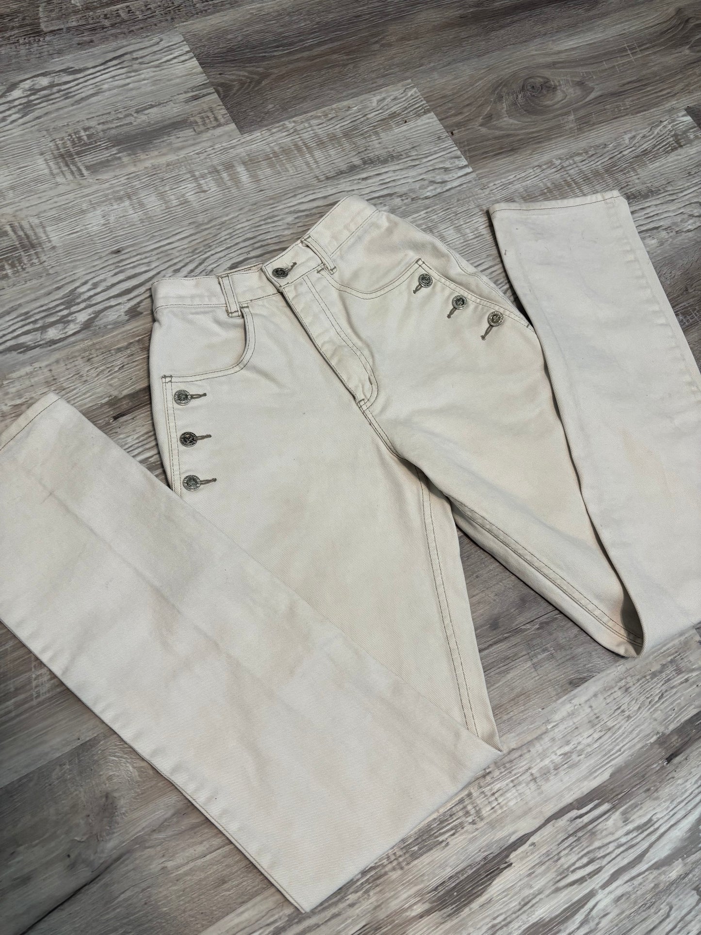 *VINTAGE* 23” LAWMAN KHAKI BAREBACK JEANS
