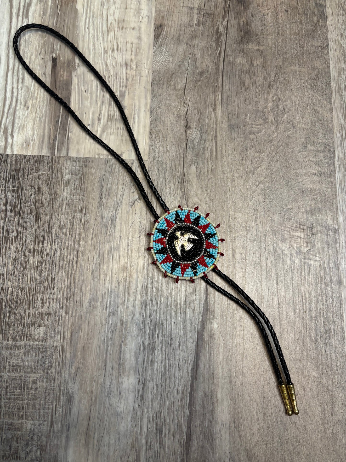 NATIVE THUNDERBIRD BEADED BOLO TIE *VINTAGE*
