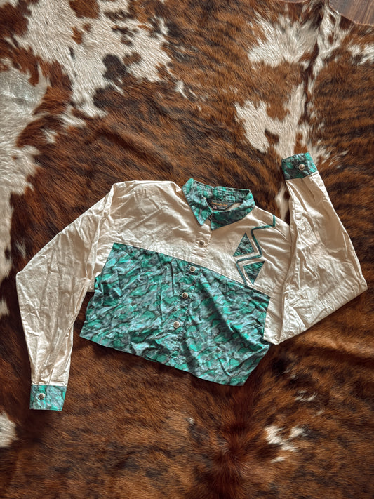 *VINTAGE* CROP WOMENS PANHANDLE SLIM FUNKY BUTTON UP