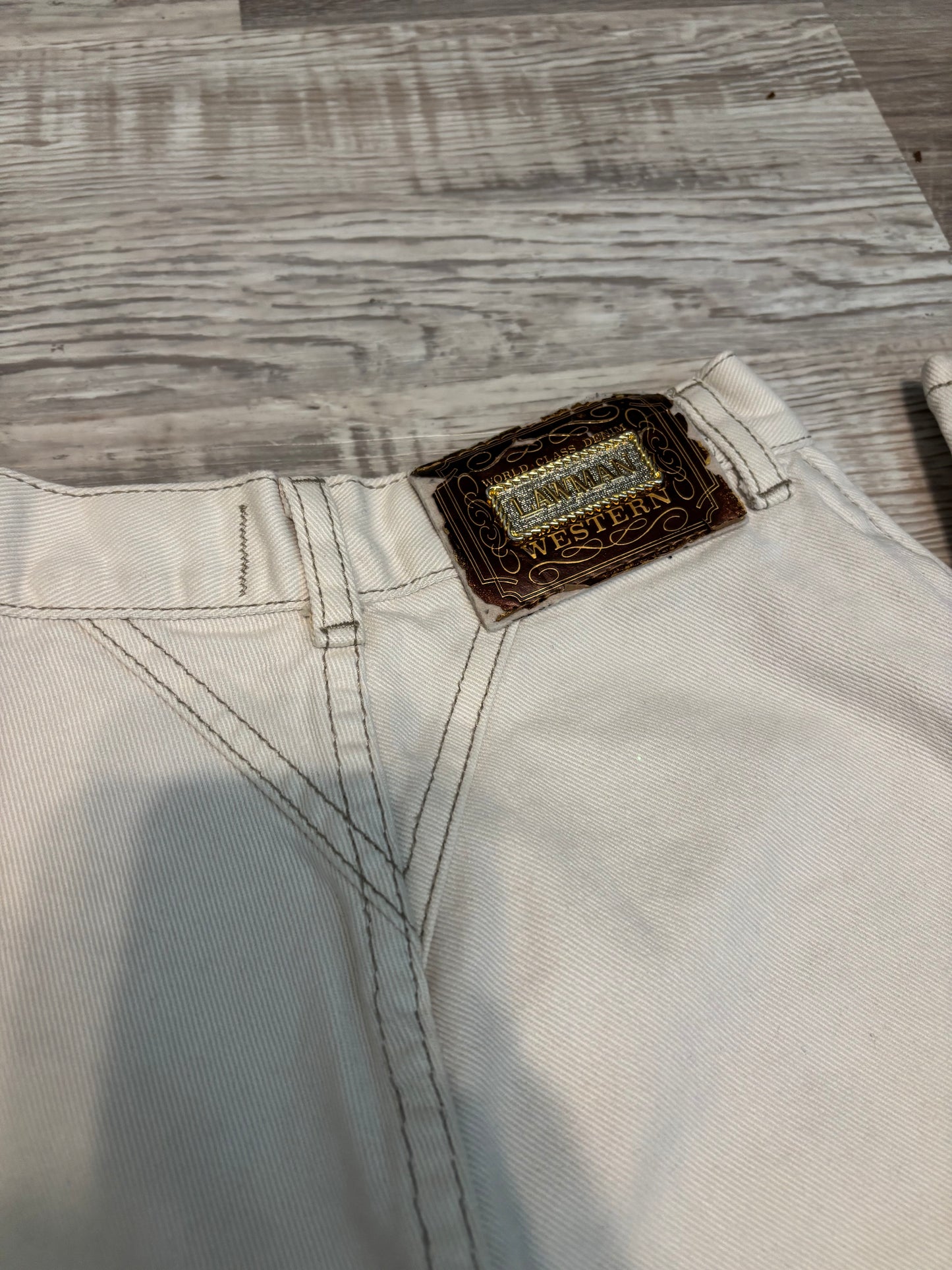*VINTAGE* 23” LAWMAN KHAKI BAREBACK JEANS