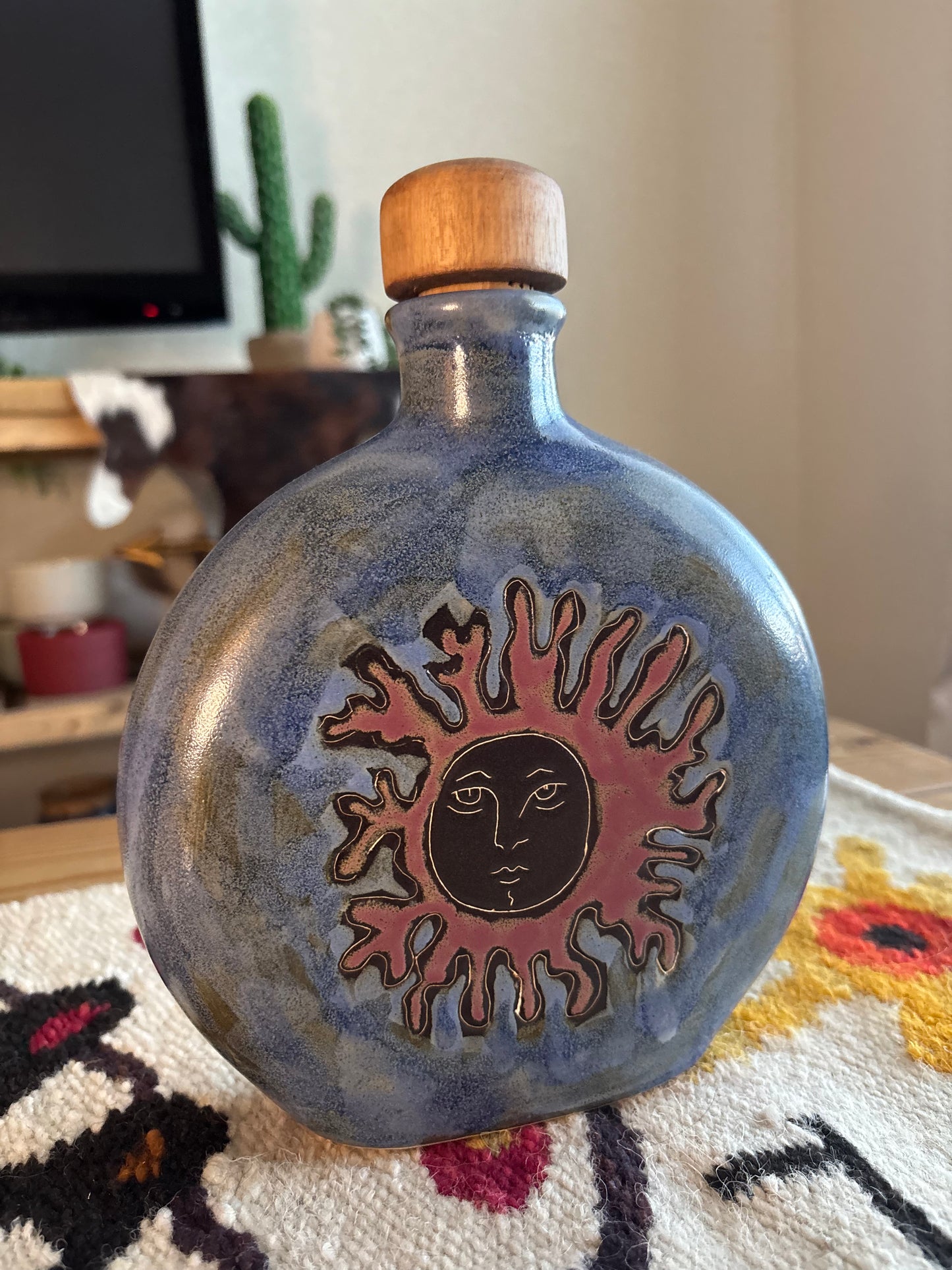 *VINTAGE* MARA STONEWARE SUN MOON ROUND DECANTER