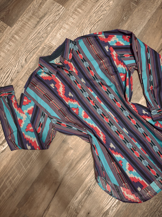 *VINTAGE* KYOTO PINK/PURPLE AZTEC BUTTON UP
