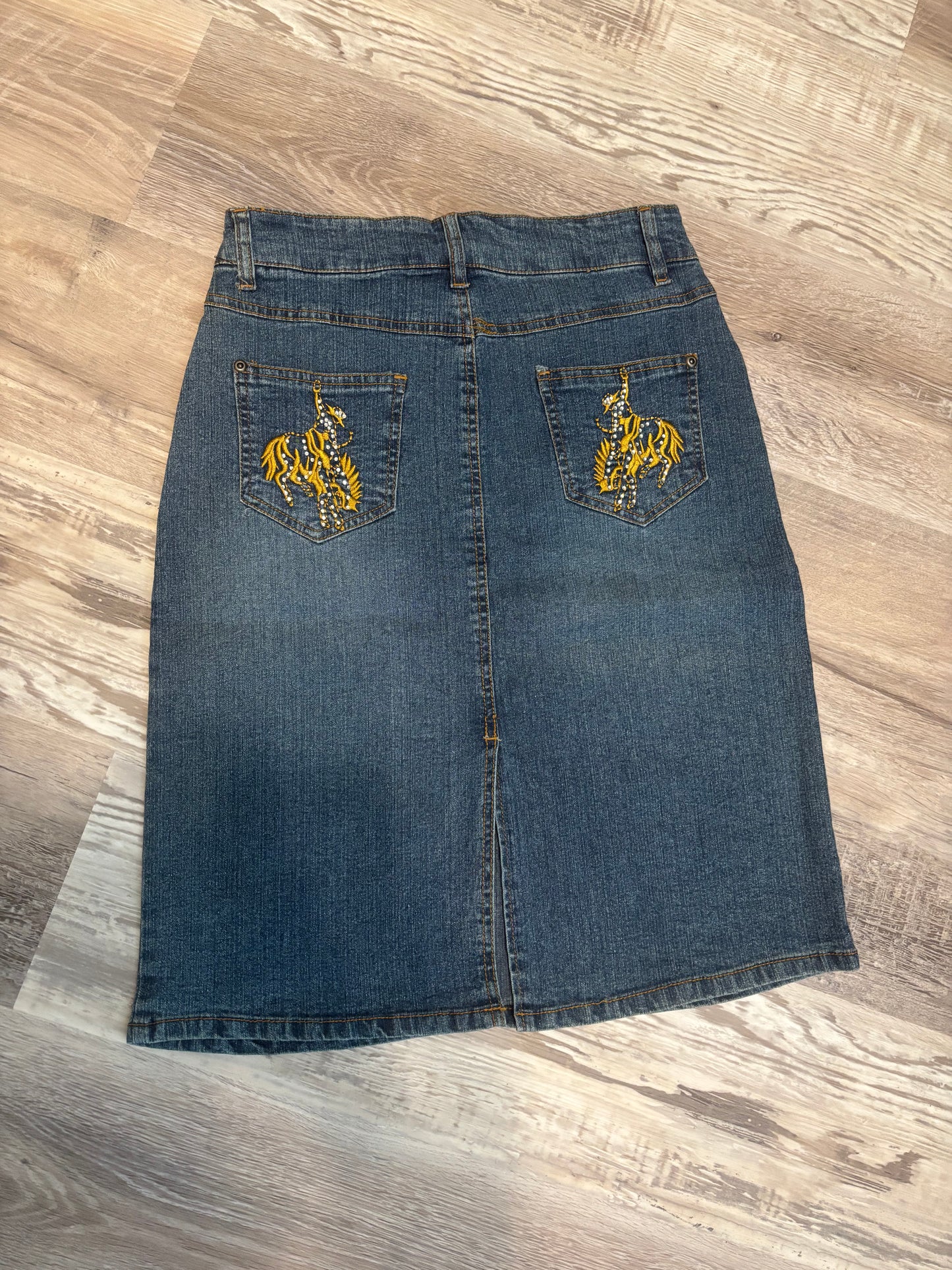 *DEADSTOCK* DENIM SKIRT RHINESTONE BRONC *VINTAGE*
