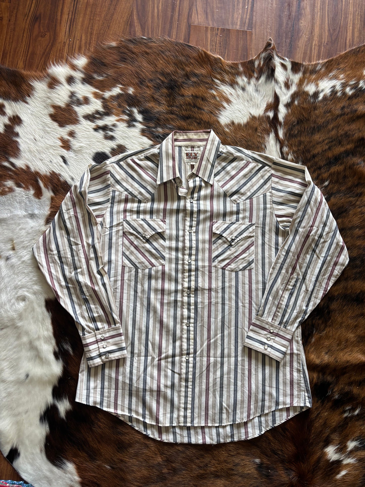 *VINTAGE* ELY CATTLEMAN STRIPPED LONG SLEEVE PEARL SNAP SHIRT