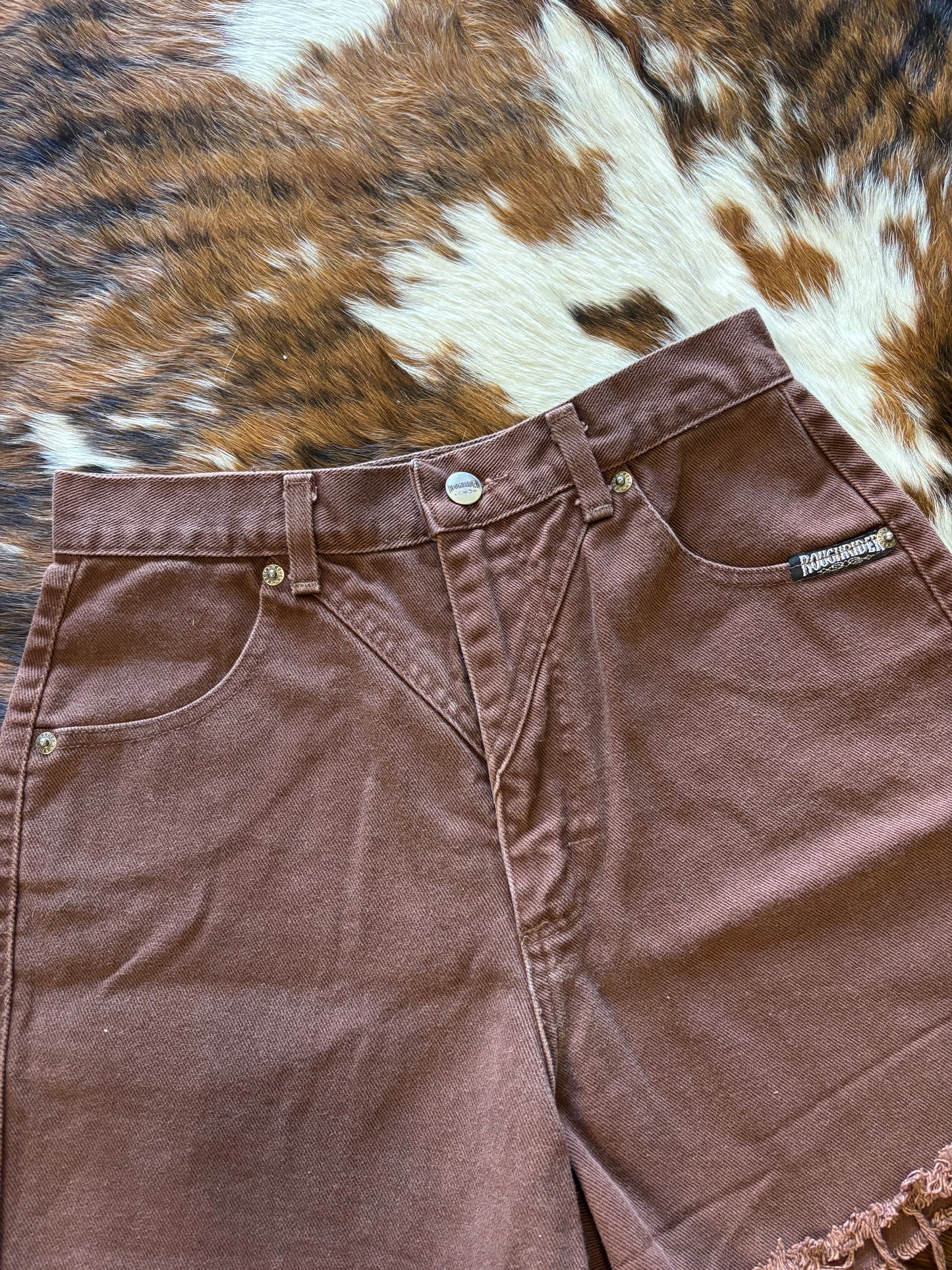*VINTAGE* 28” BROWN CONCHO ROUGHRIDER BAREBACK CUTOFF SHORTS