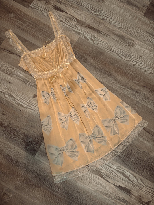 BETSY JOHNSON YELLOW SILK LACE BOW DRESS
