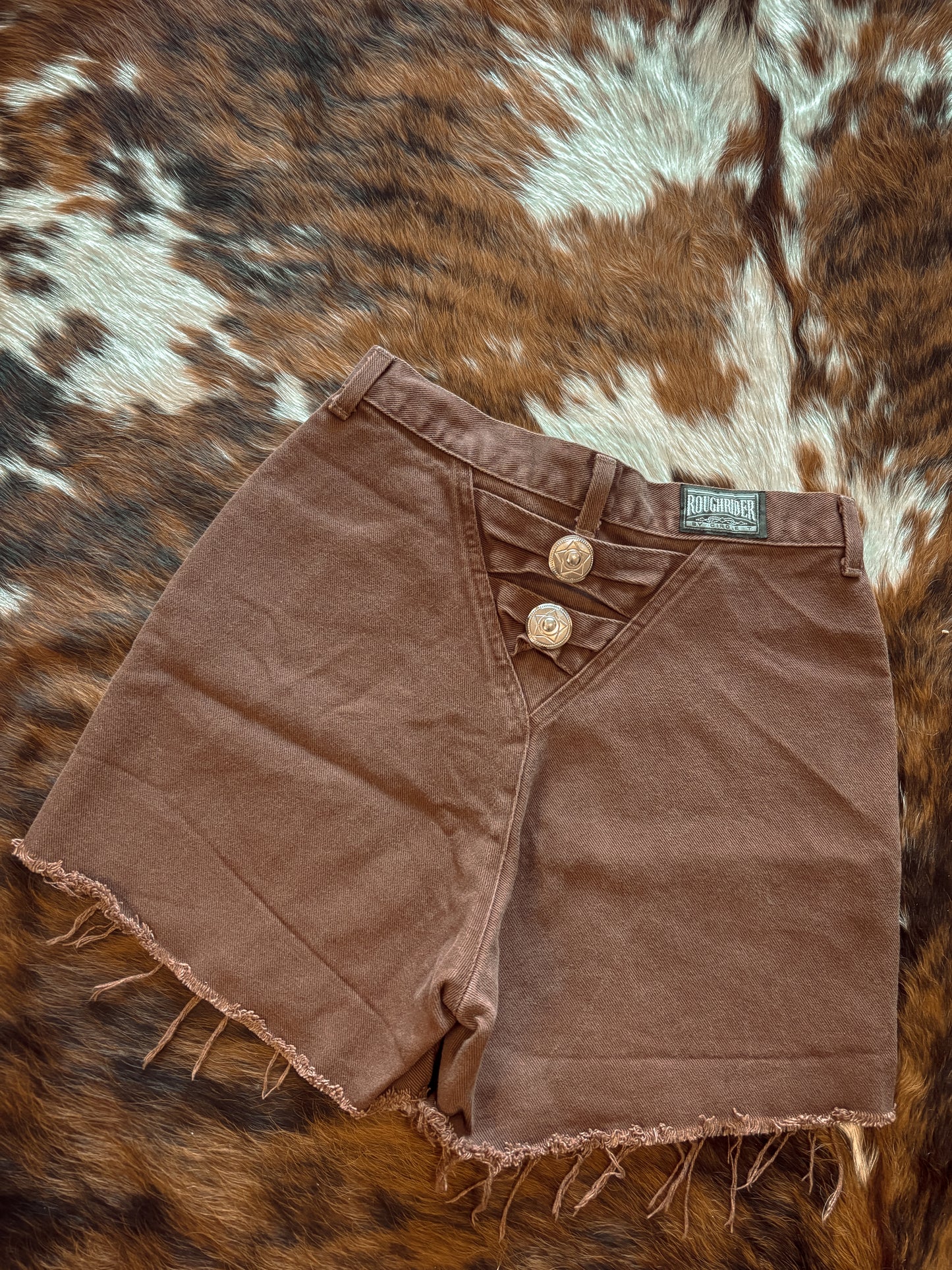 *VINTAGE* 28” BROWN CONCHO ROUGHRIDER BAREBACK CUTOFF SHORTS