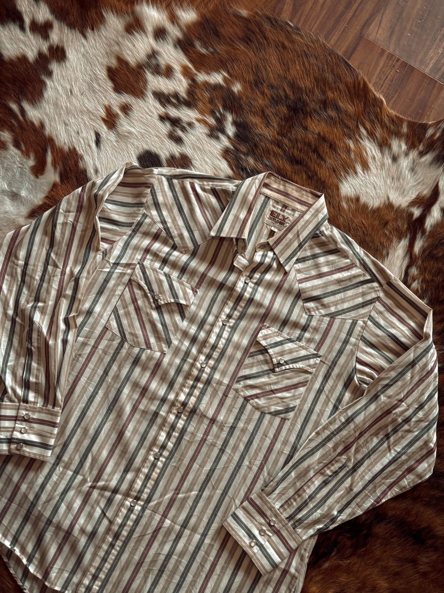 *VINTAGE* ELY CATTLEMAN STRIPPED LONG SLEEVE PEARL SNAP SHIRT
