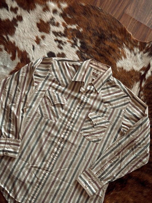 *VINTAGE* ELY CATTLEMAN STRIPPED LONG SLEEVE PEARL SNAP SHIRT