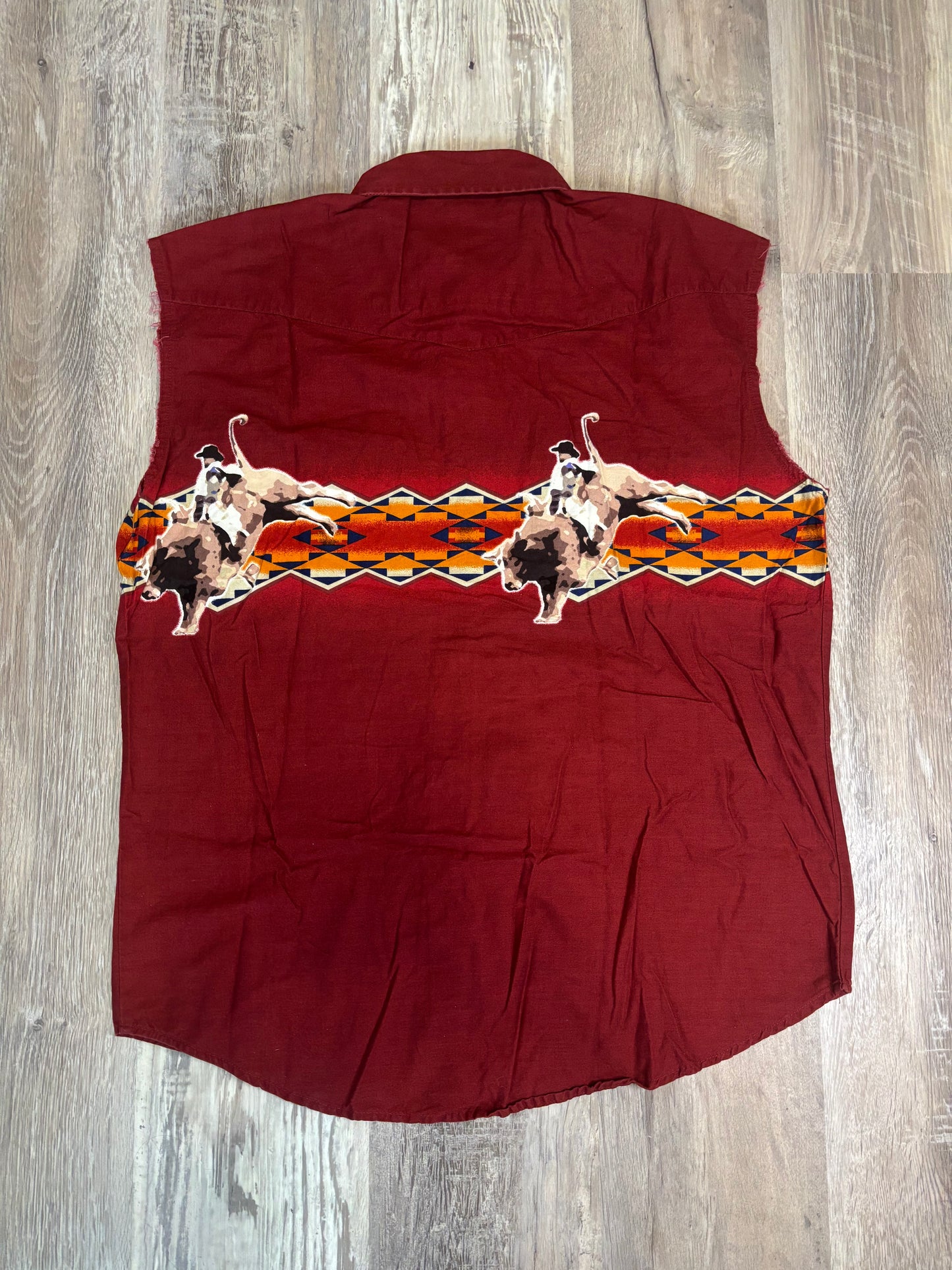 BULL RIDER AZTEC CUT OFF WRANGLER PEARL SNAP *VINTAGE*