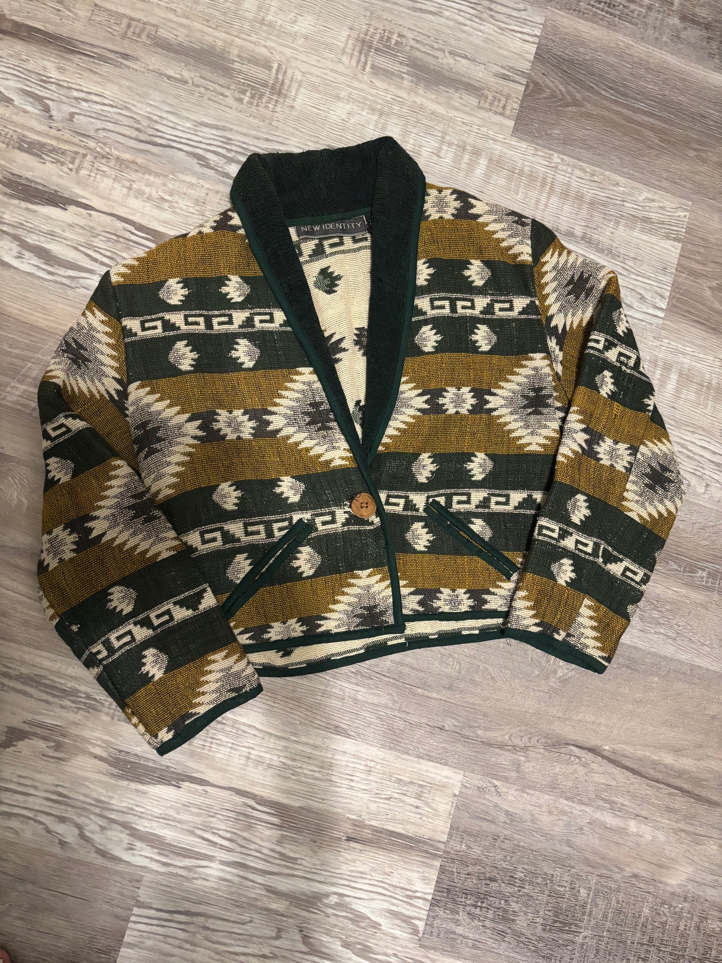 *VINTAGE* GREEN/YELLOW SOUTHWESTERN AZTEC TAPESTRY JACKET