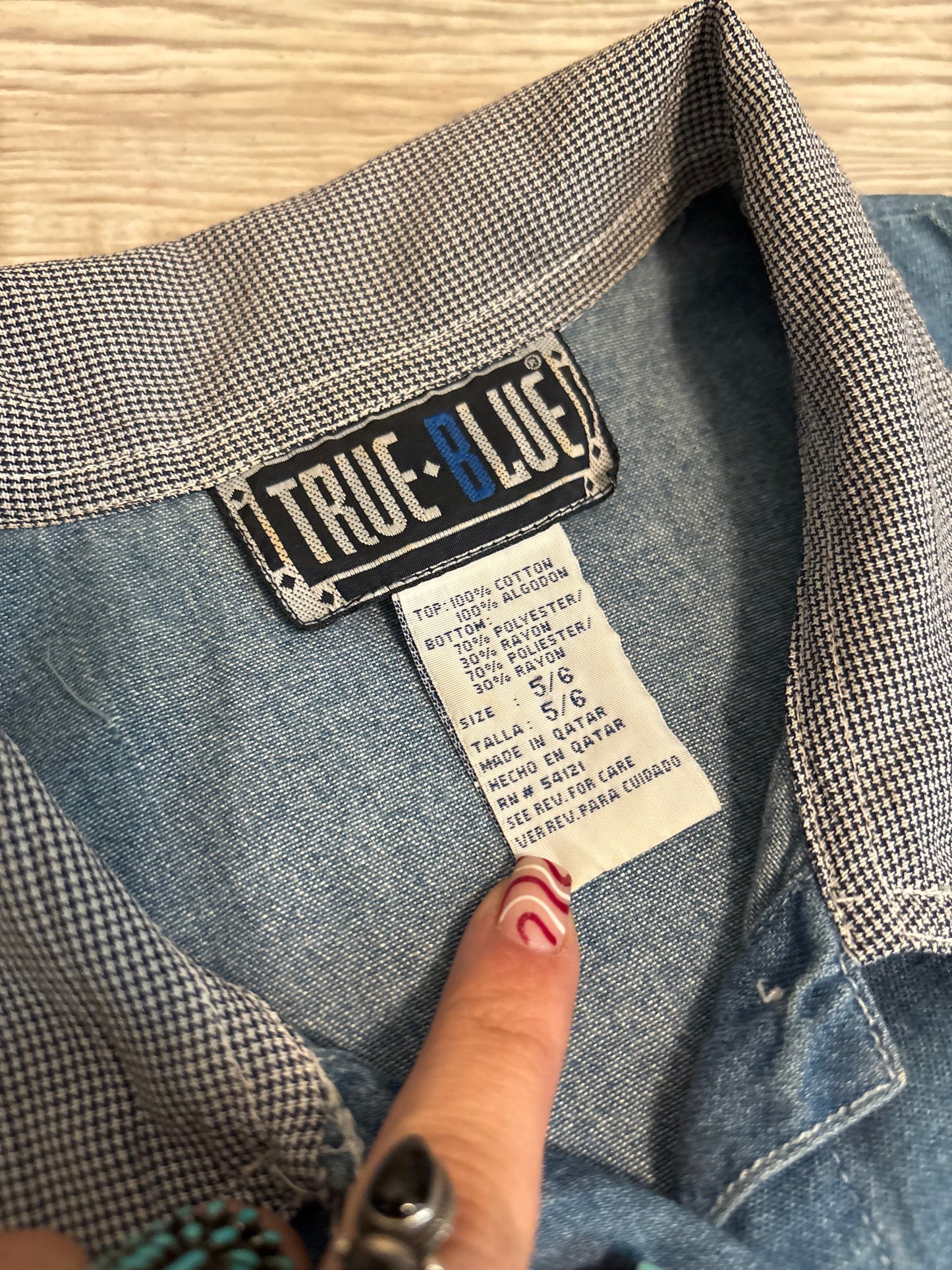 *VINTAGE* DENIM TOP, HOUNDSTOOTH, BUTTON FRONT DRESS