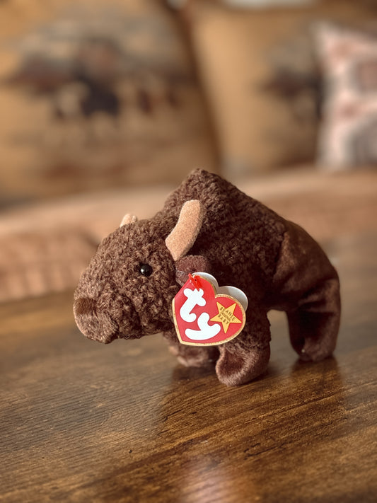 *VINTAGE*RARE, MISPRINT* ROAM THE BISON BEANIE BABY (W/ TAG ERRORS)