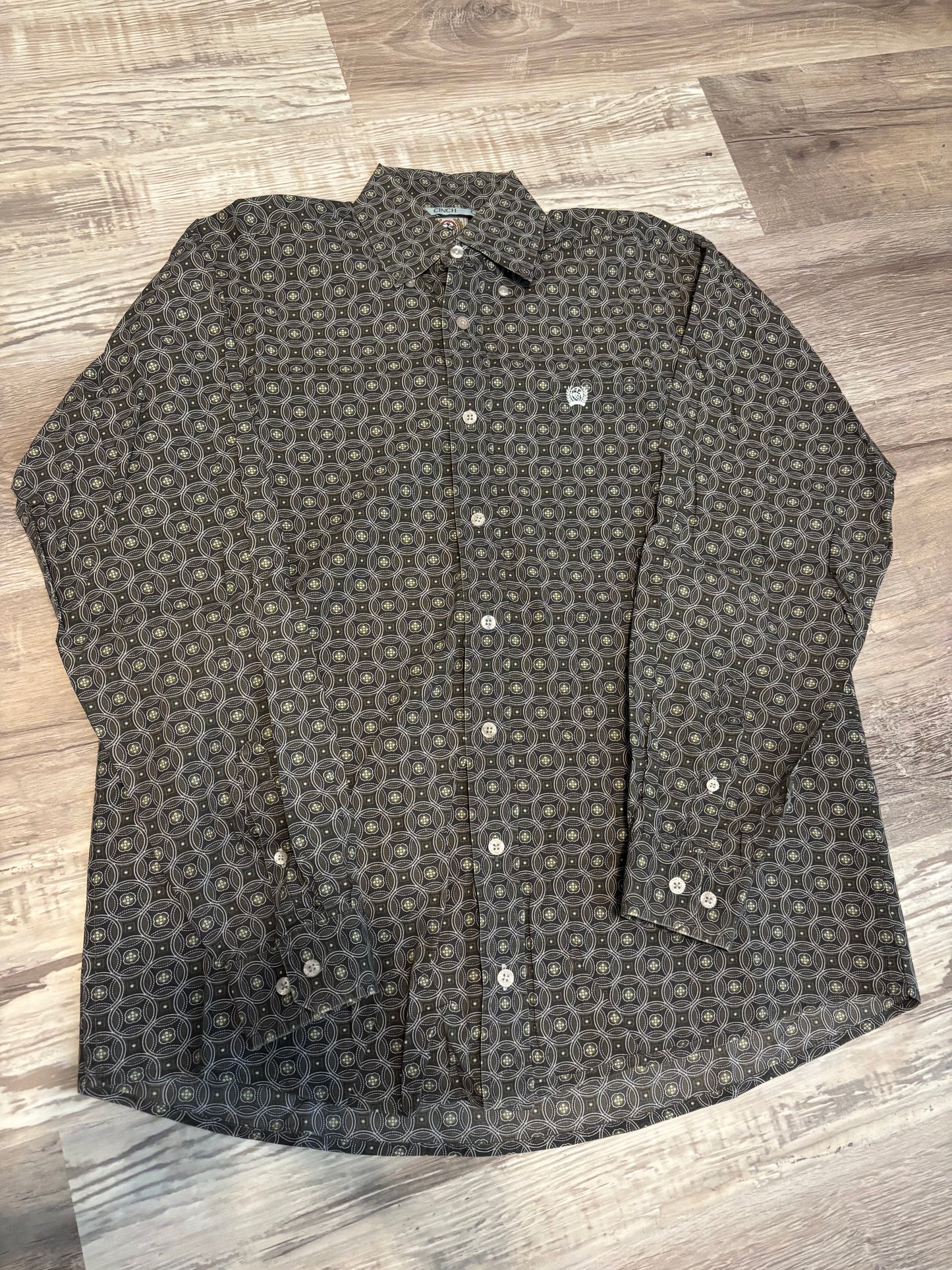 GREY/GREEN CINCH BUTTON UP SHIRT