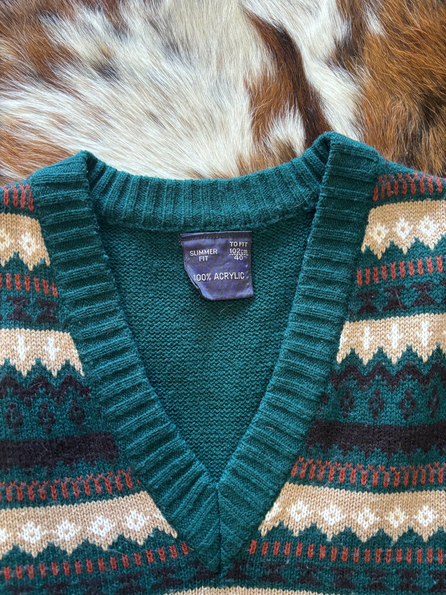 *VINTAGE* GREEN FAIR ISLE KNIT SWEATER VEST