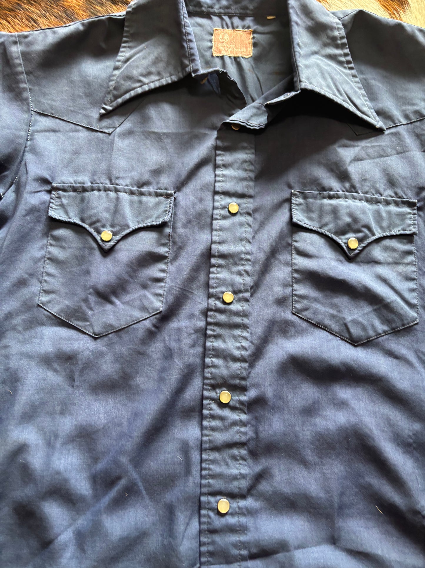 *VINTAGE* JC PENNEY WESTERN SHORT SLEEVE BLUE PEARL SNAP SHIRT