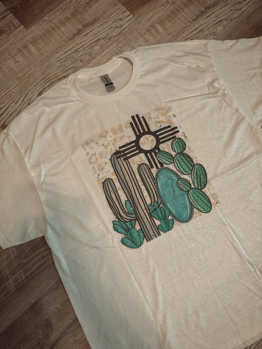 WHITE ZIA CACTUS GRAPHIC TEE