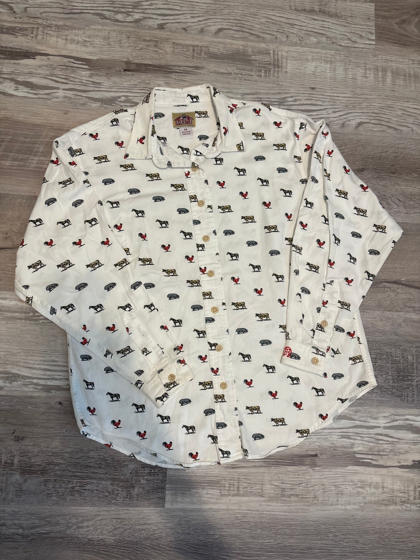BARN FLY FRARM ANIMAL BUTTON UP *VINTAGE*