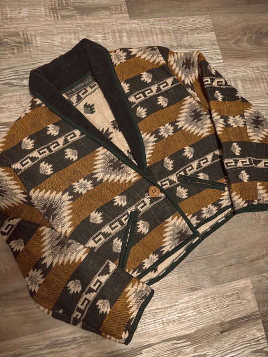 *VINTAGE* GREEN/YELLOW SOUTHWESTERN AZTEC TAPESTRY JACKET