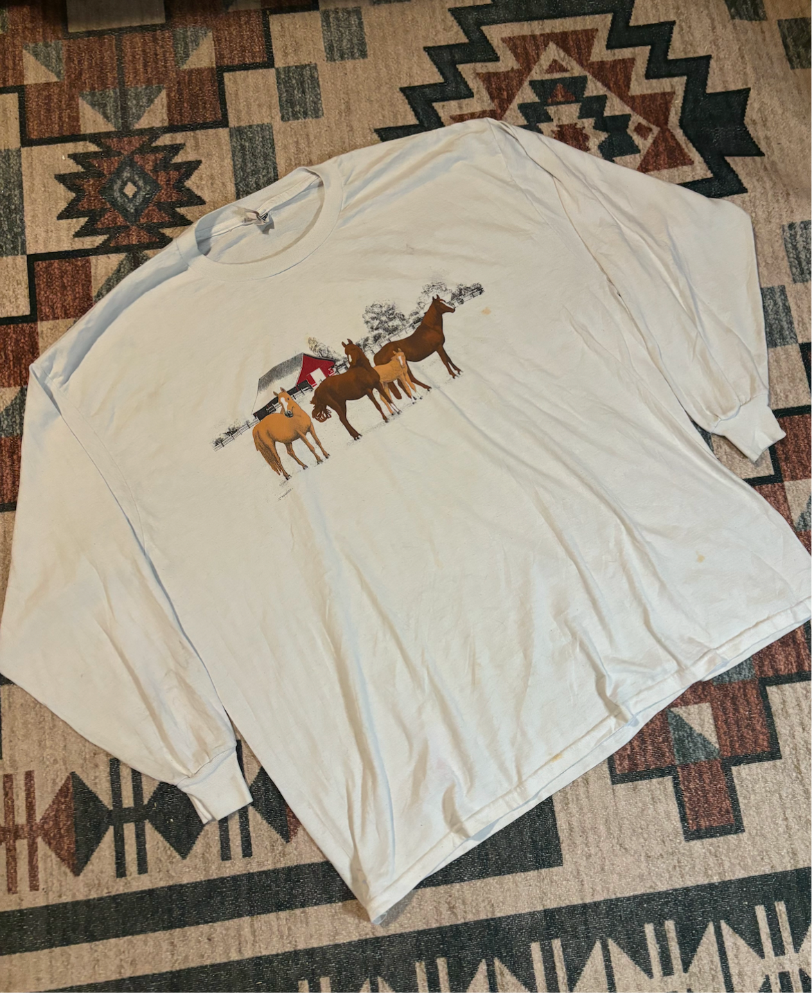 RED BARN & HORSES LONG SLEEVE TEE *VINTAGE*