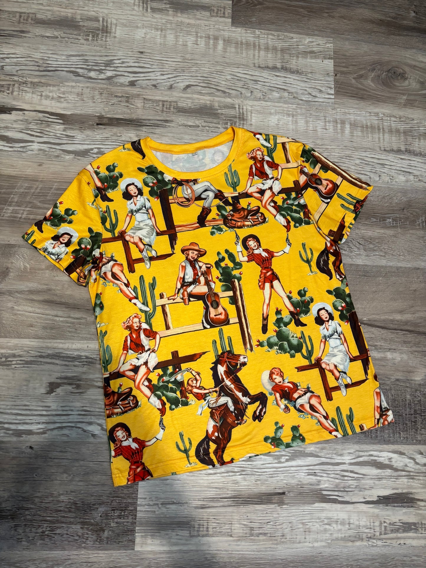 YELLOW PIN UP COWGIRL TEE