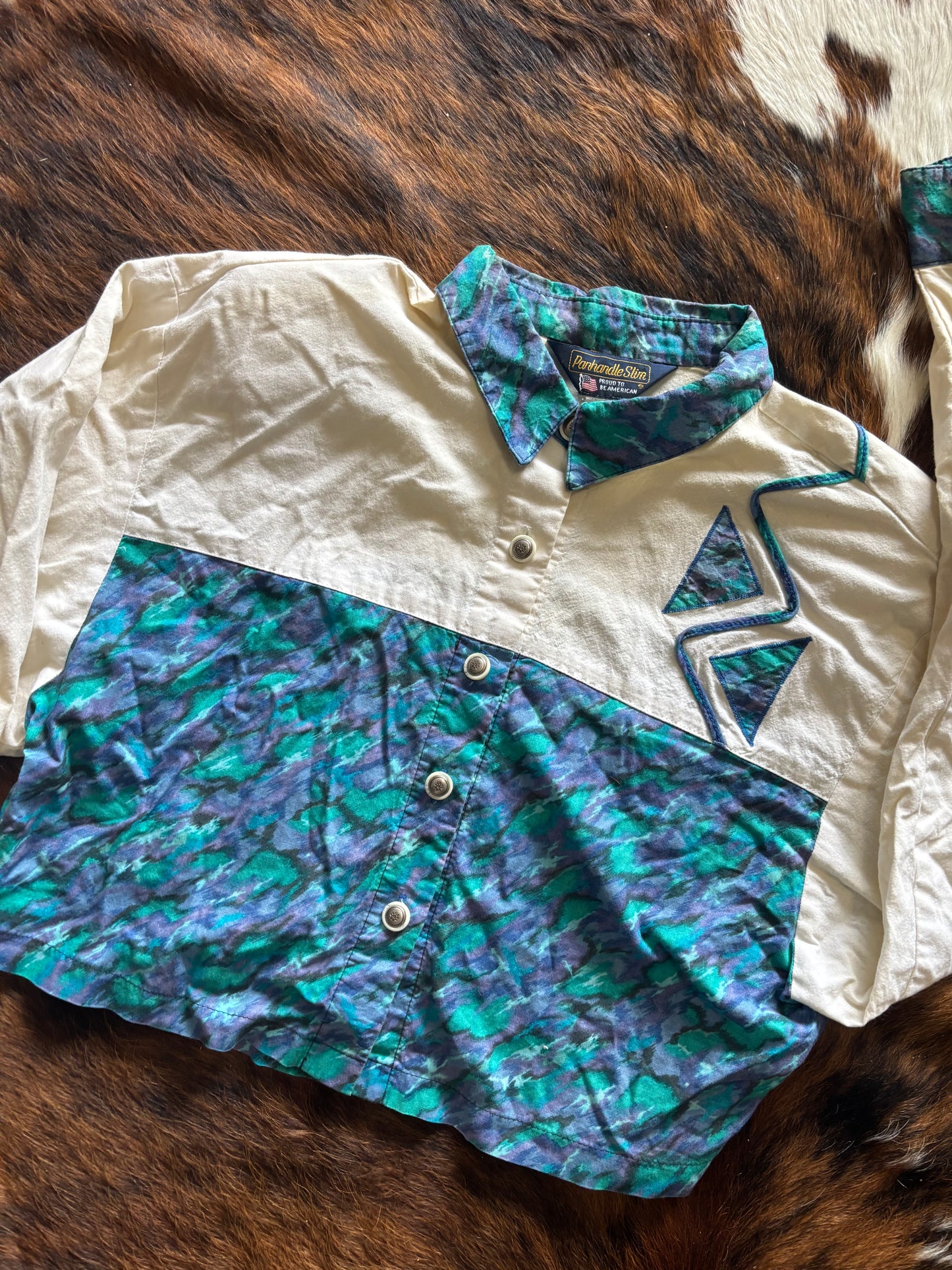 *VINTAGE* CROP WOMENS PANHANDLE SLIM FUNKY BUTTON UP