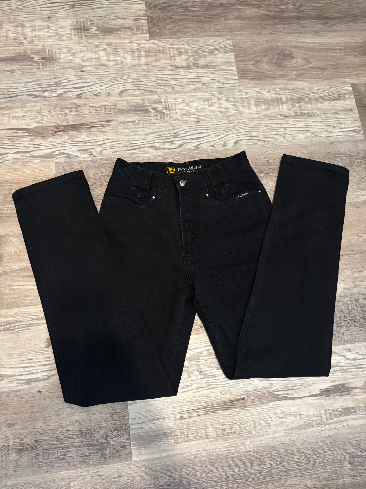 28” *VINTAGE* BLACK ROCKIES STAR BAREBACK JEANS