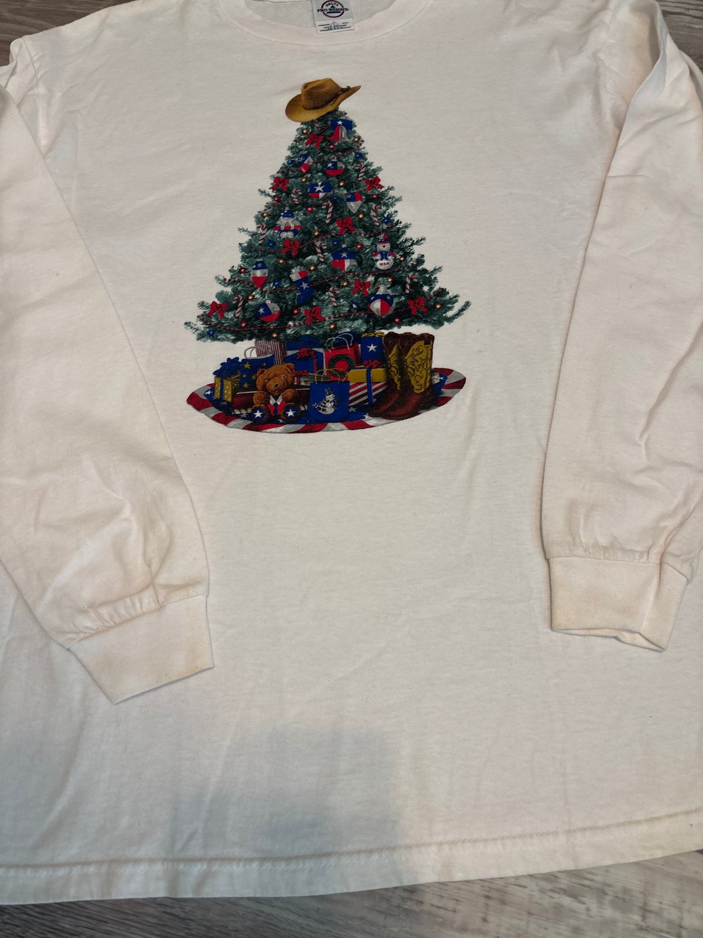TEXAS COWBOY CHRISTMAS TREE LONG SLEEVED TEE *VINTAGE*