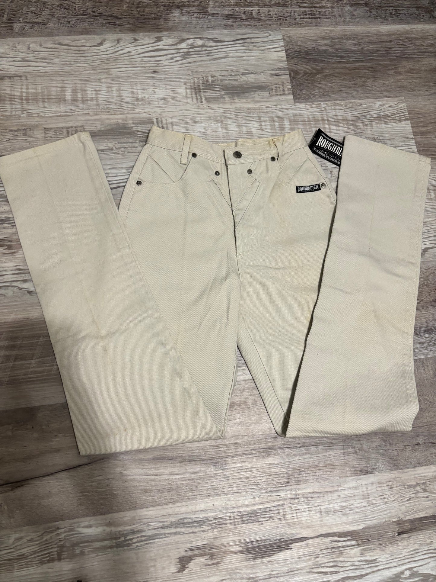 *VINTAGE, DEADSTOCK* 26” KHAKI ROUGHRIDER BAREBACK JEANS