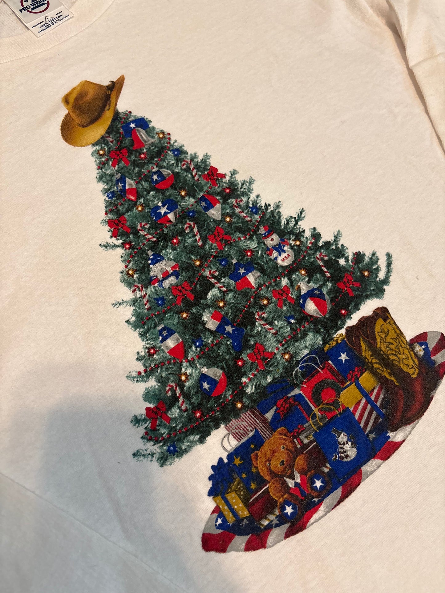 TEXAS COWBOY CHRISTMAS TREE LONG SLEEVED TEE *VINTAGE*