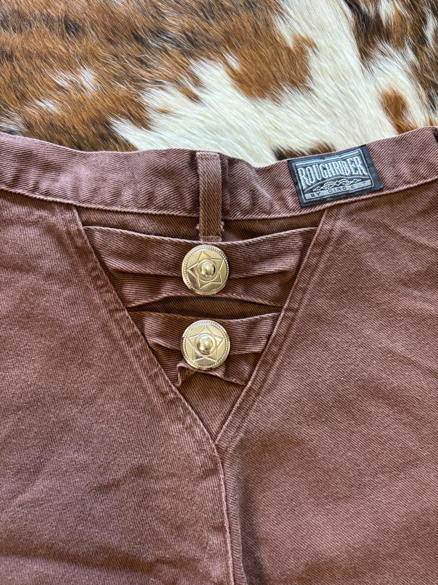 *VINTAGE* 28” BROWN CONCHO ROUGHRIDER BAREBACK CUTOFF SHORTS