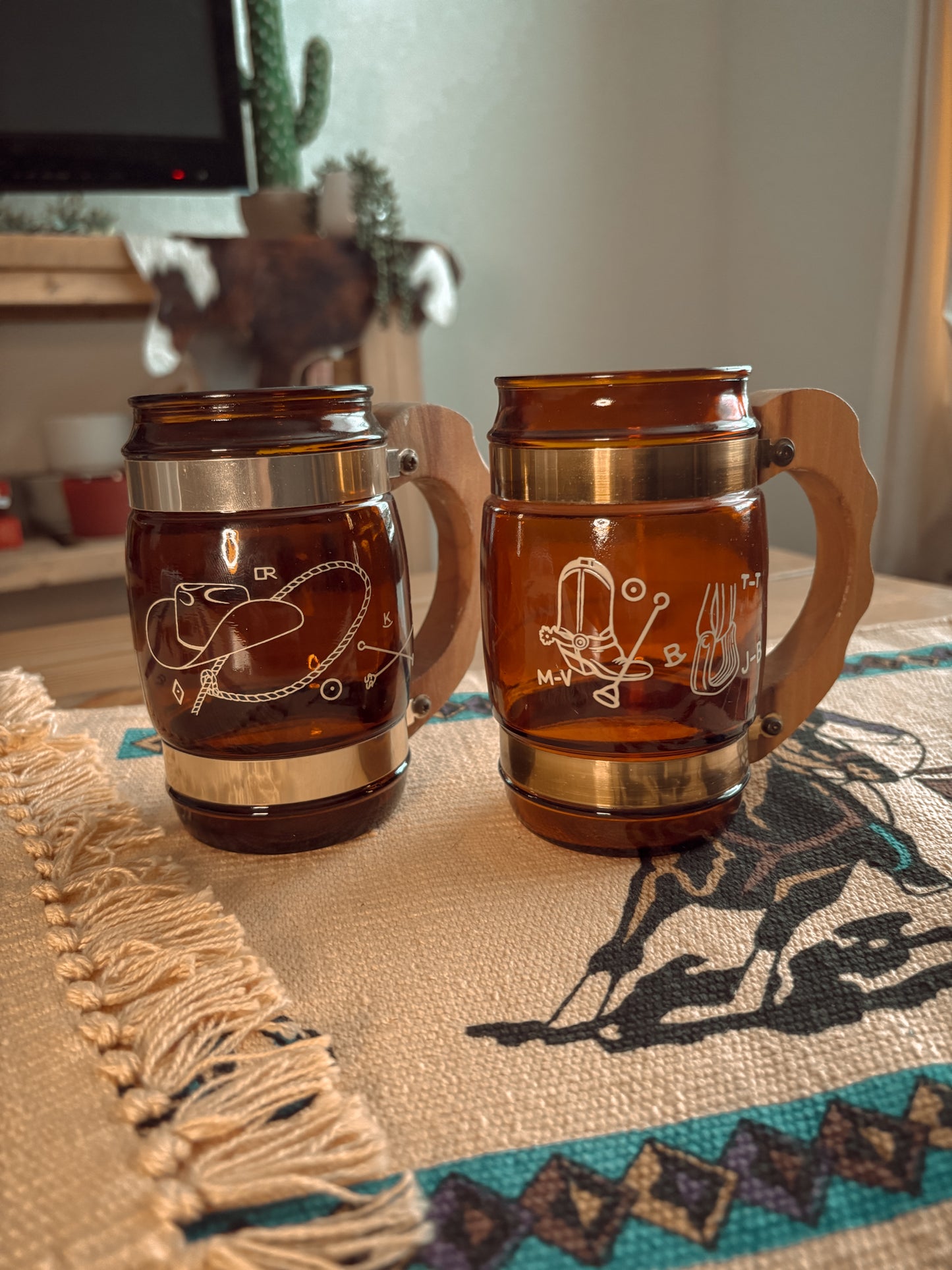 *VINTAGE* SIESTA WARE BARREL COWBOY MUG *SET*