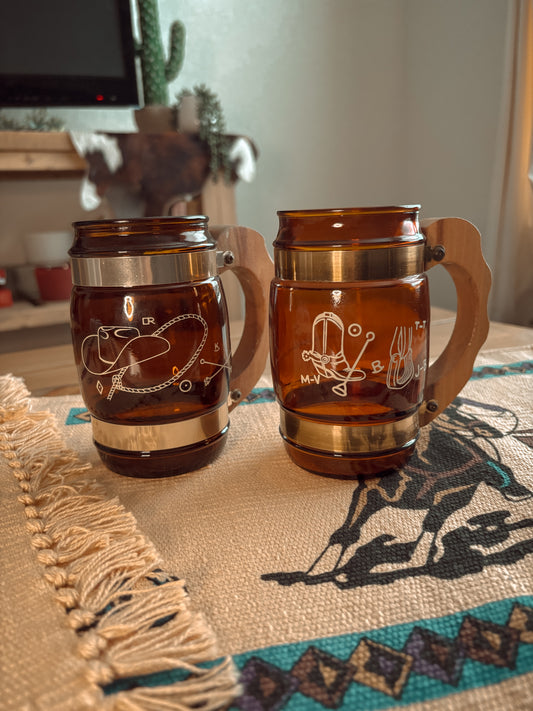 *VINTAGE* SIESTA WARE BARREL COWBOY MUG *SET*