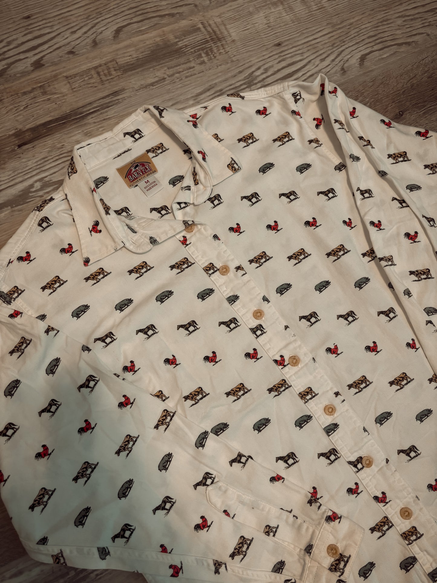BARN FLY FRARM ANIMAL BUTTON UP *VINTAGE*