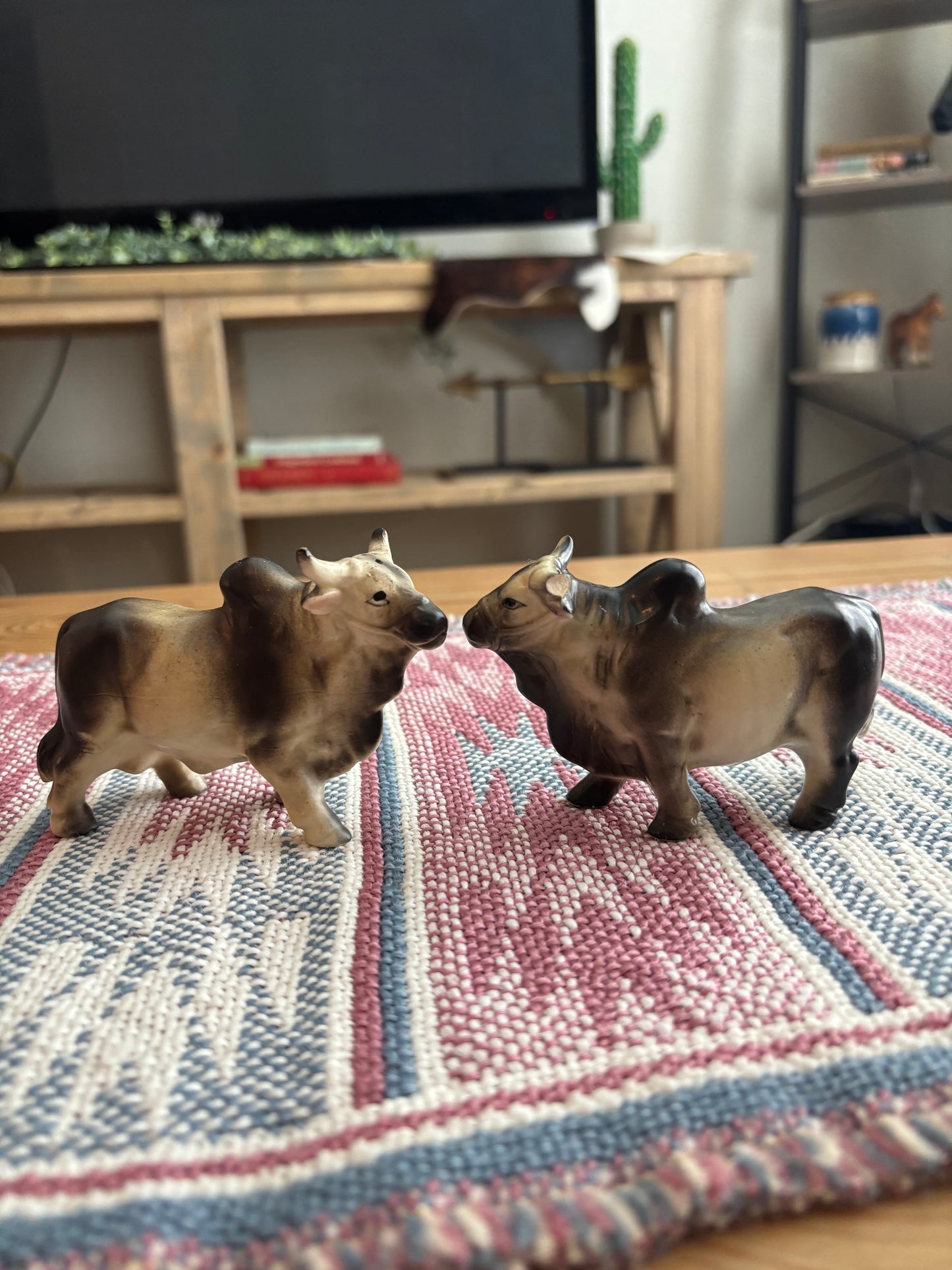 VICTORIA CERAMICS BRAHMAN SALT & PEPPER SHAKER SET *VINTAGE*