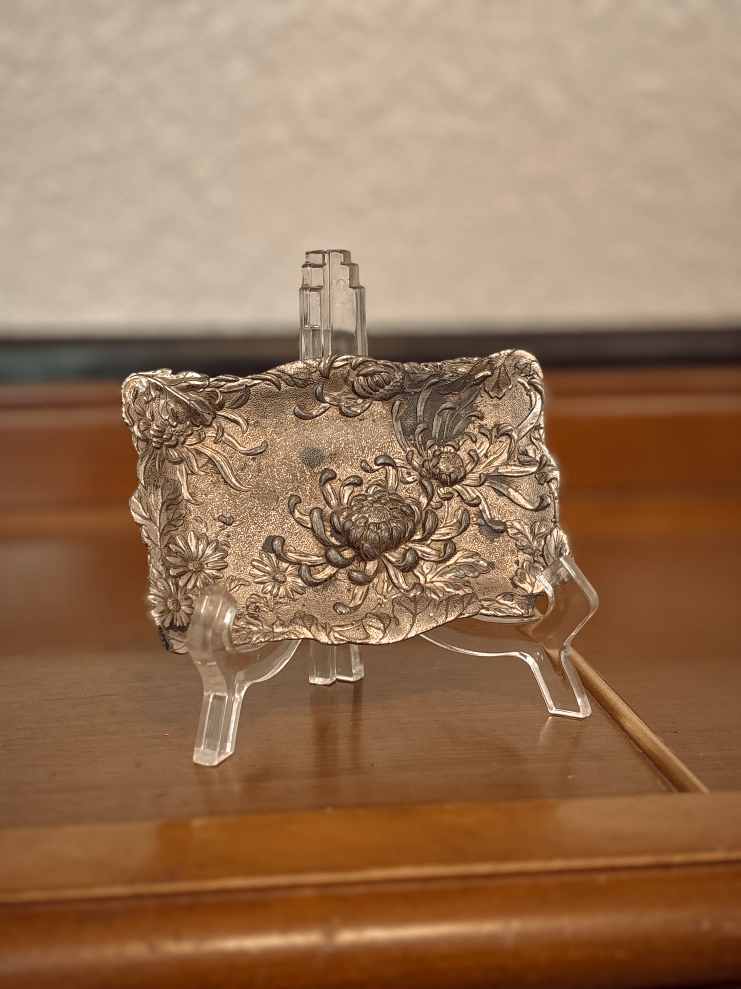 *VINTAGE* JAPANESE FLORAL SILVER TRINKET TRAY, DISH