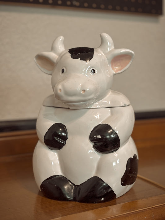 *VINTAGE* BLACK AND WHITE DAIRY HOLSTEIN COW COOKIE JAR
