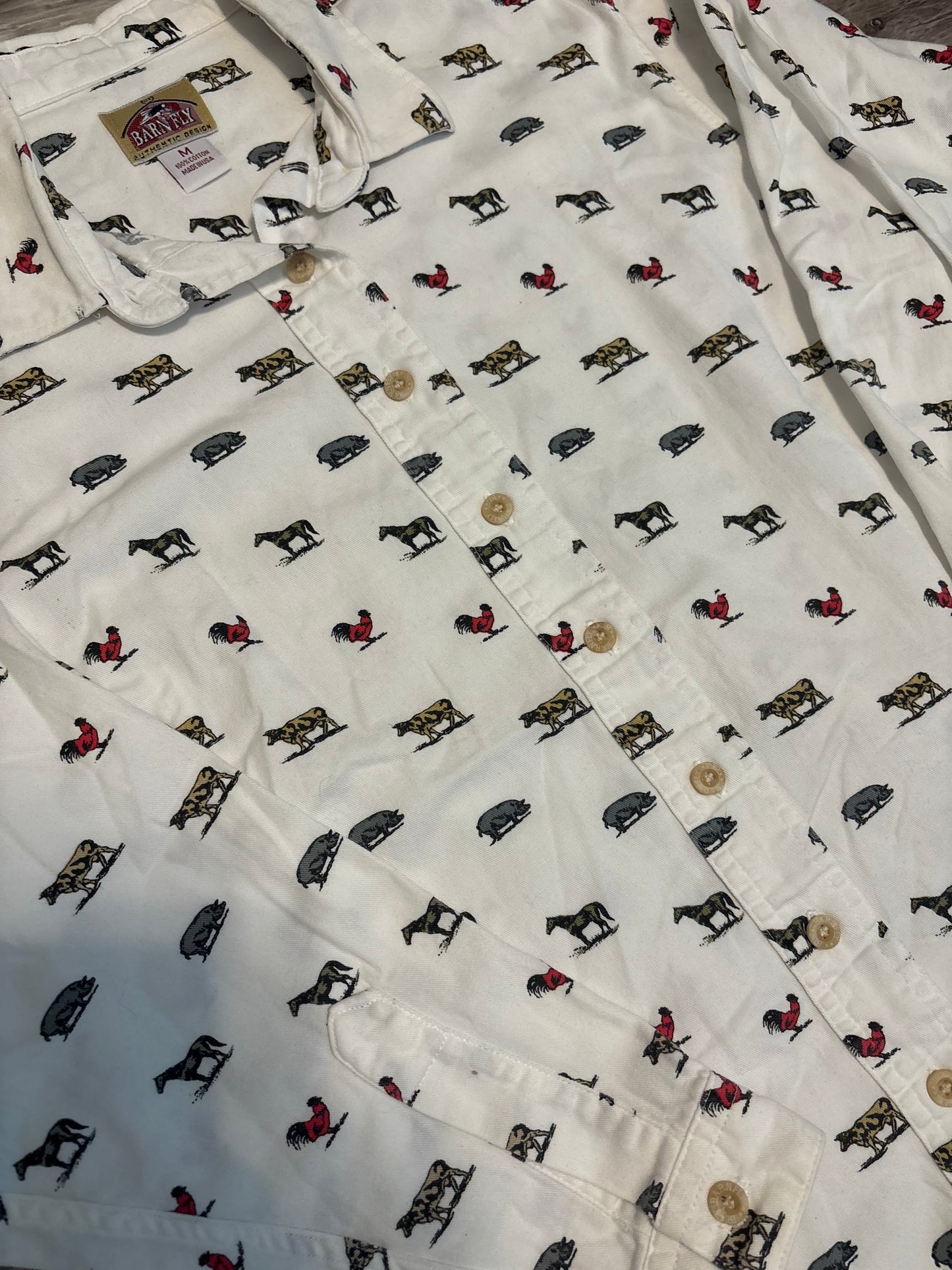 BARN FLY FRARM ANIMAL BUTTON UP *VINTAGE*