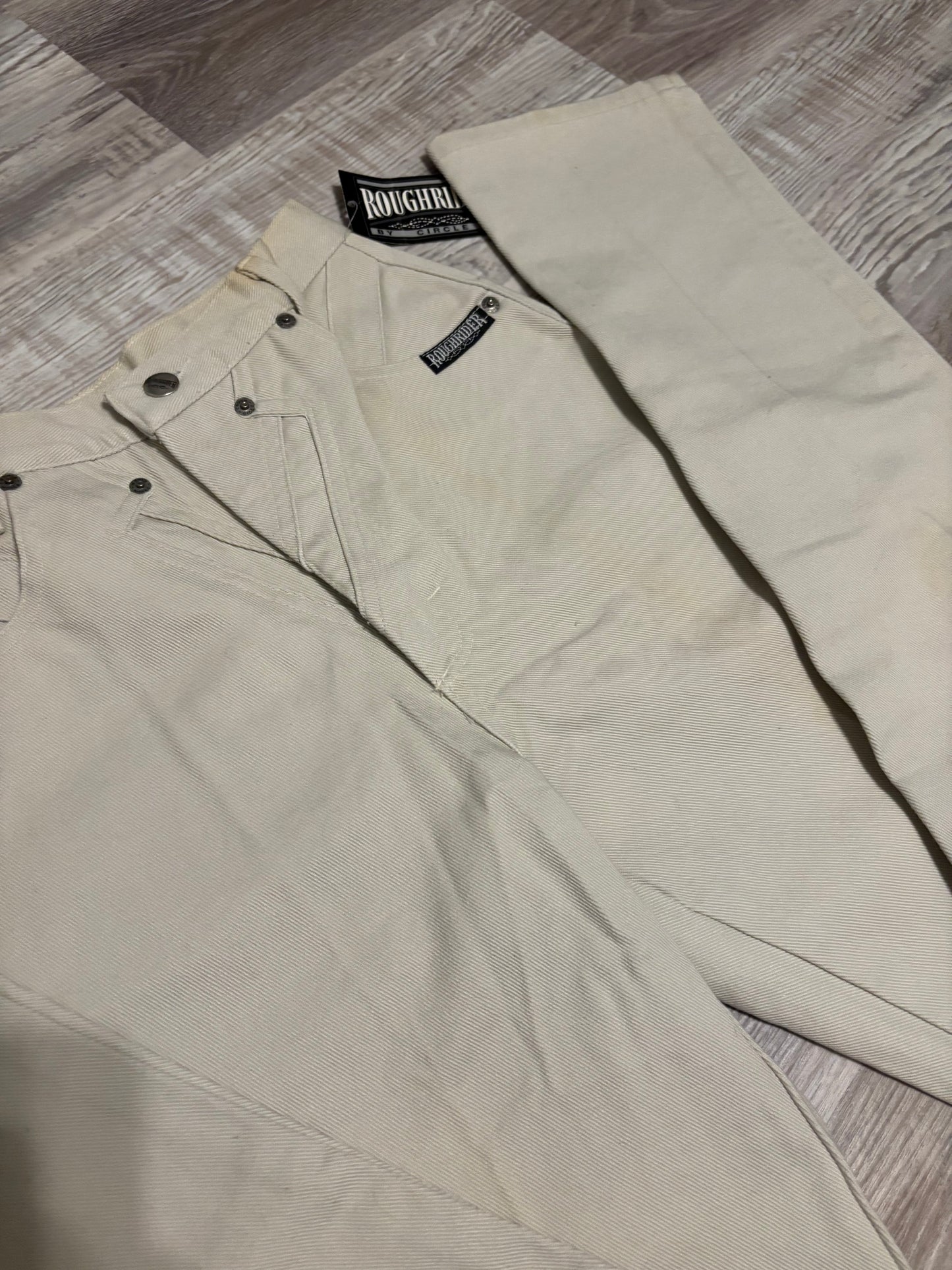 *VINTAGE, DEADSTOCK* 26” KHAKI ROUGHRIDER BAREBACK JEANS