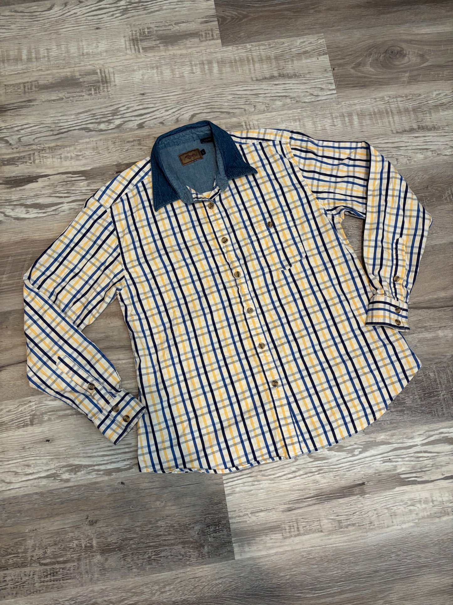 *VINTAGE* DENIM COLLAR PLAID ROPER BUTTON UP