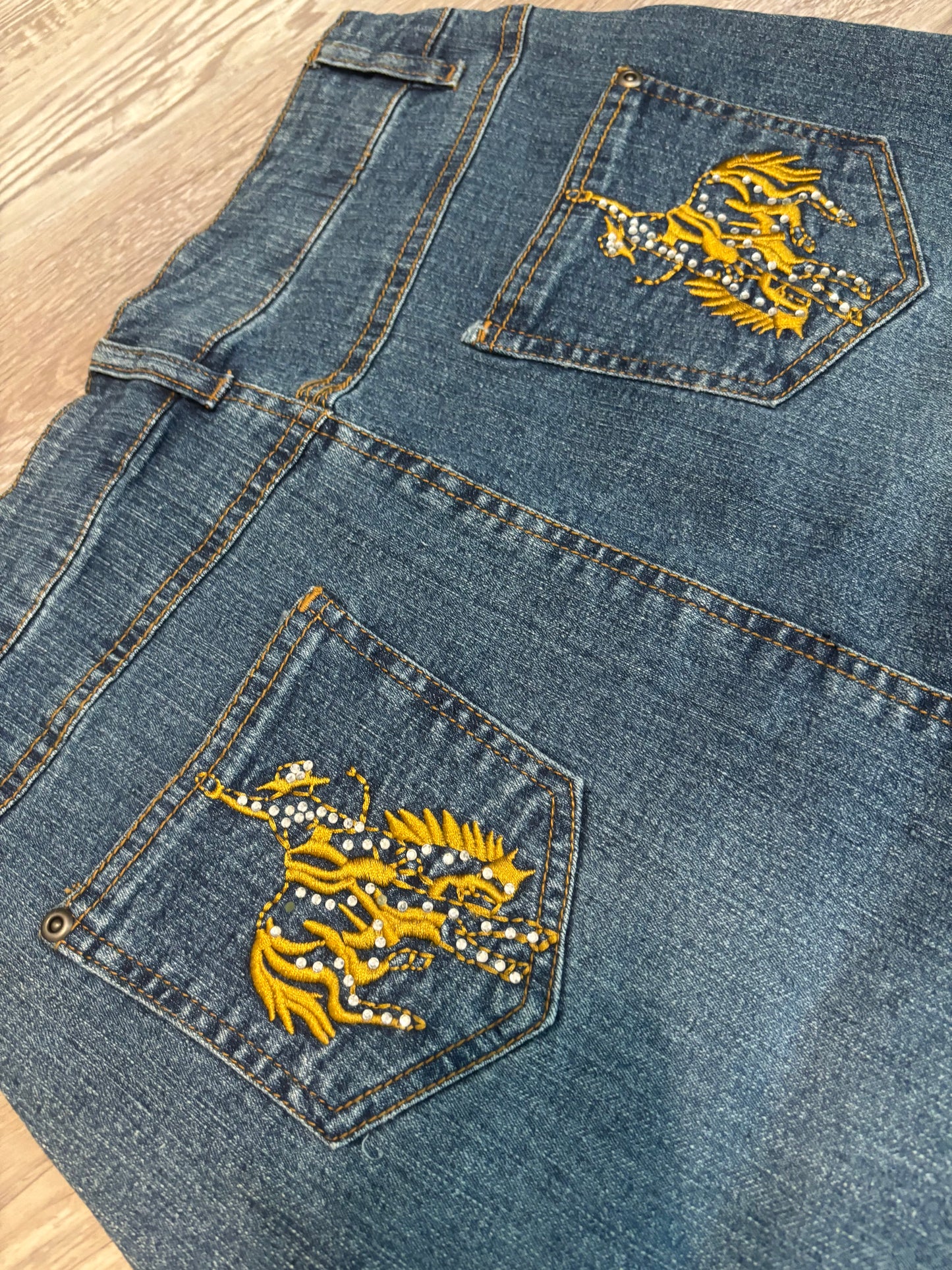 *DEADSTOCK* DENIM SKIRT RHINESTONE BRONC *VINTAGE*