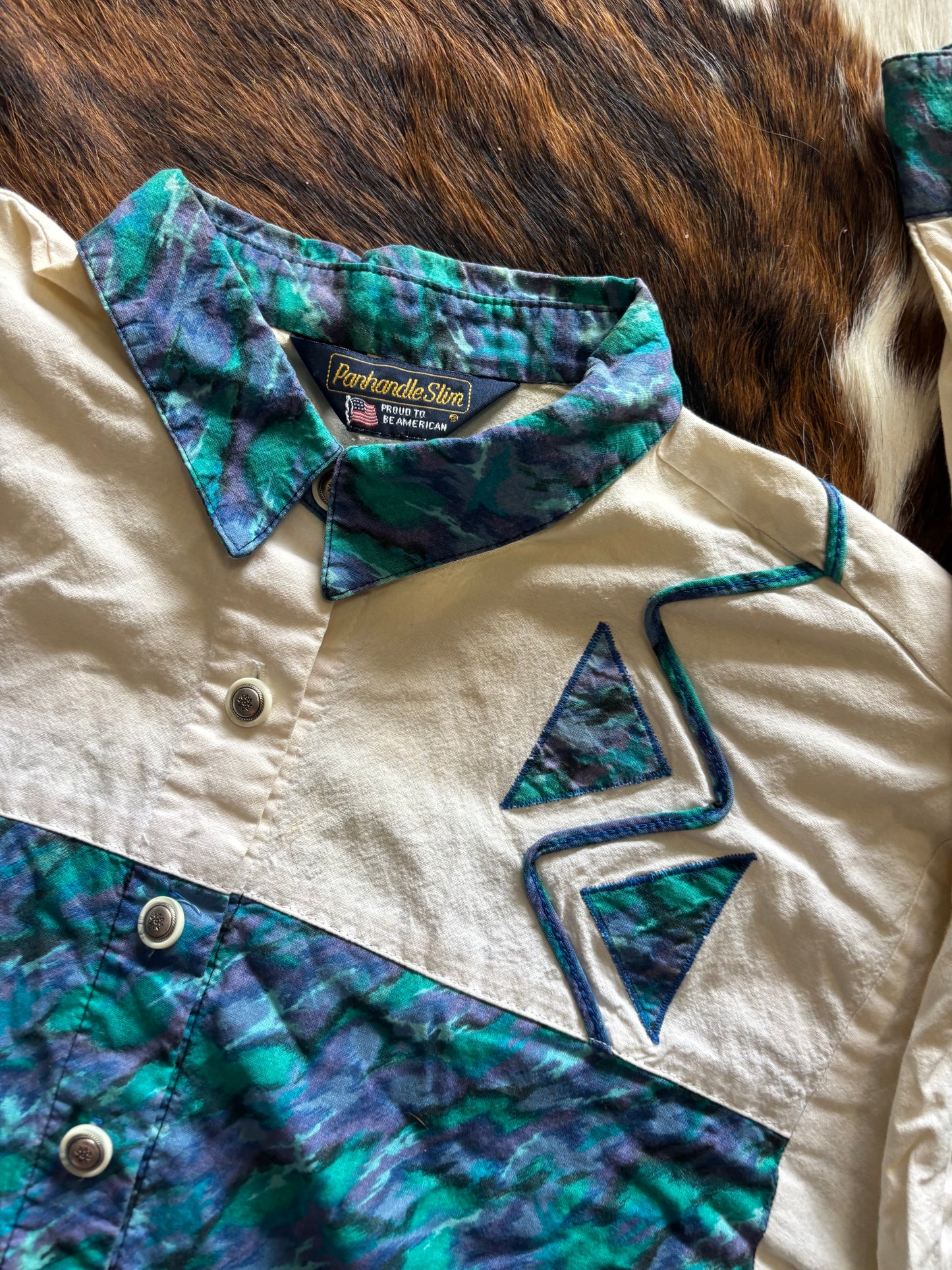 *VINTAGE* CROP WOMENS PANHANDLE SLIM FUNKY BUTTON UP