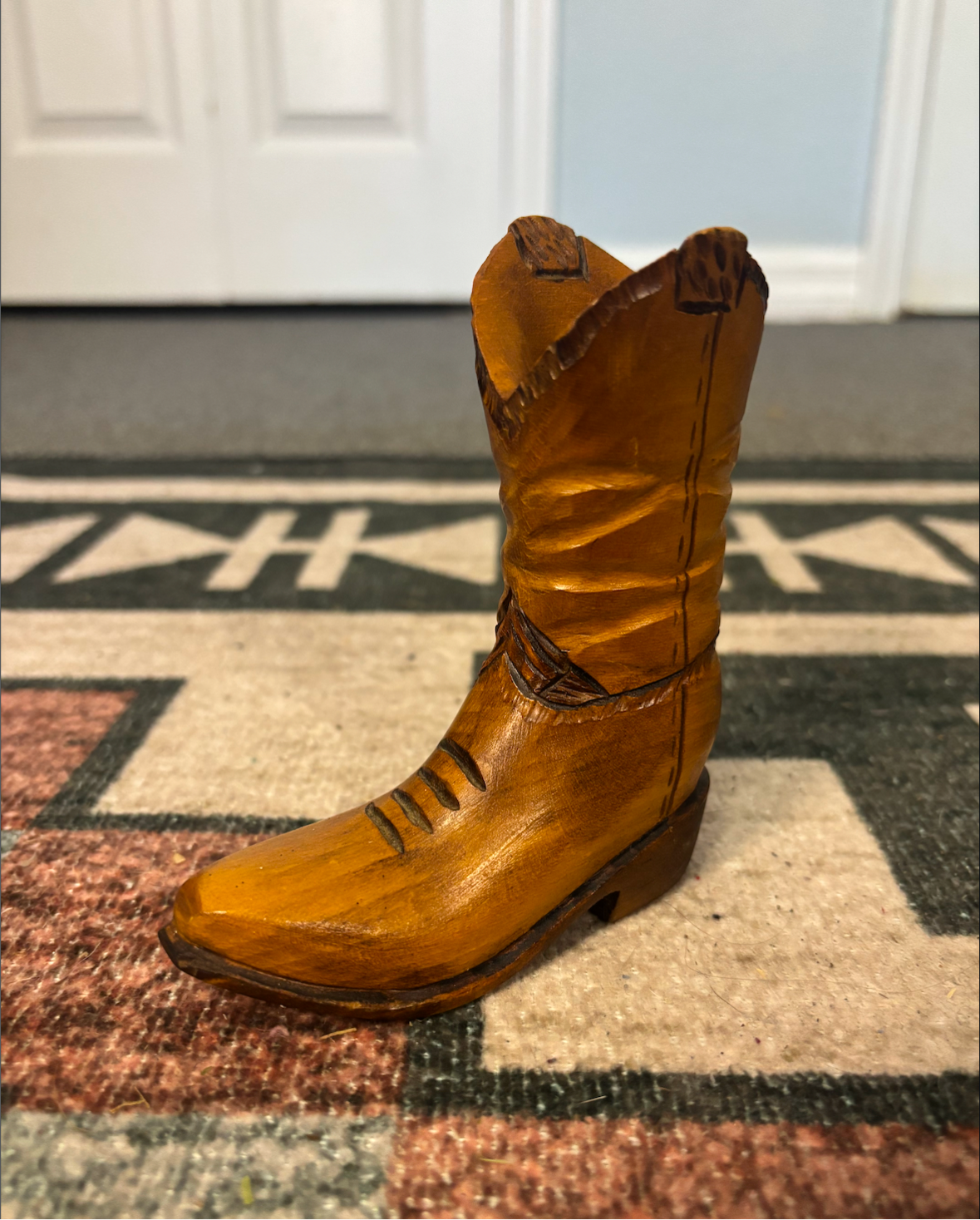 HAND CARVED WOODED BOOT SIGNED *VINTAGE*