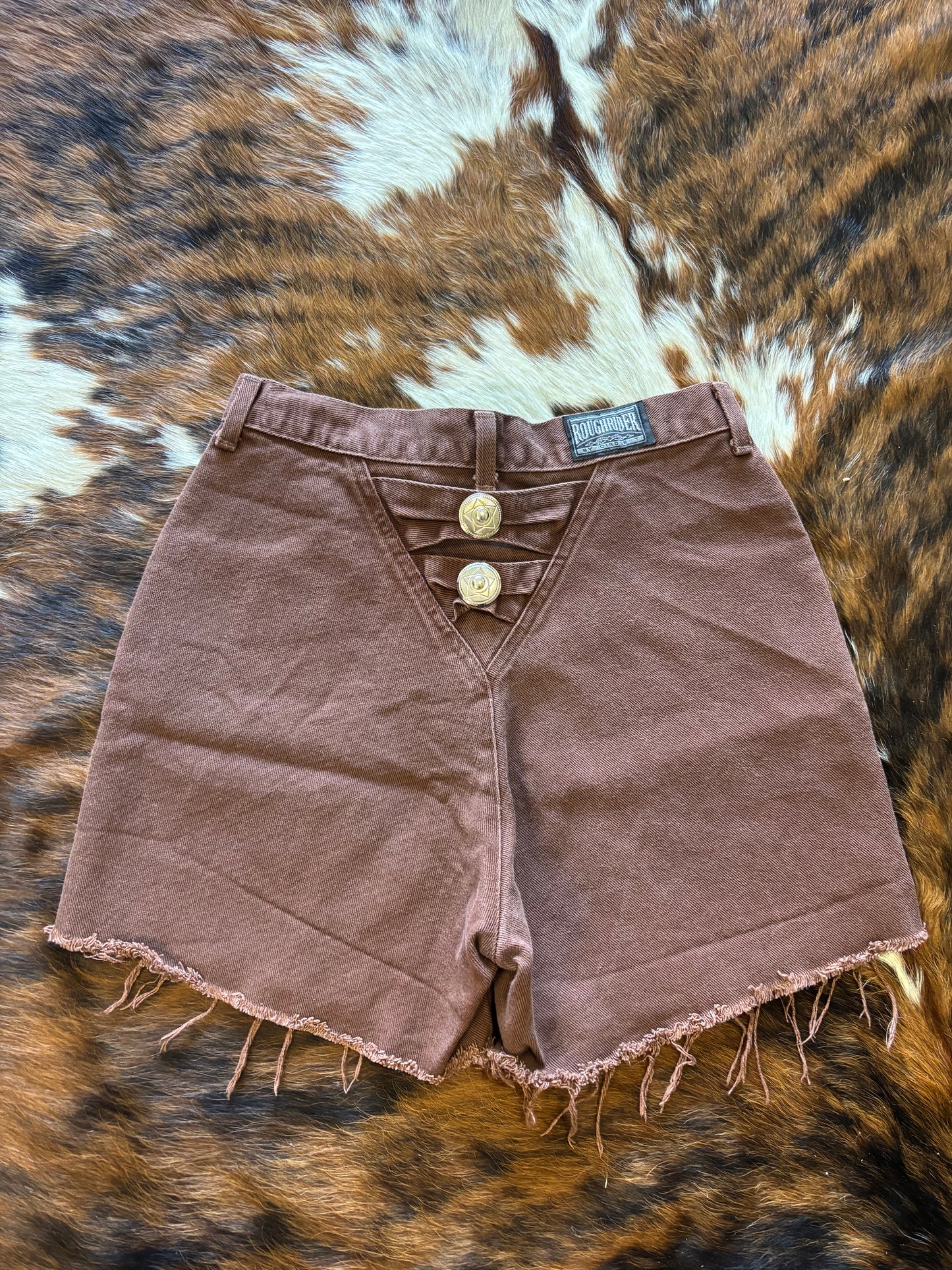 *VINTAGE* 28” BROWN CONCHO ROUGHRIDER BAREBACK CUTOFF SHORTS
